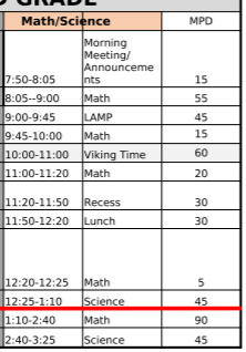 Schedule: